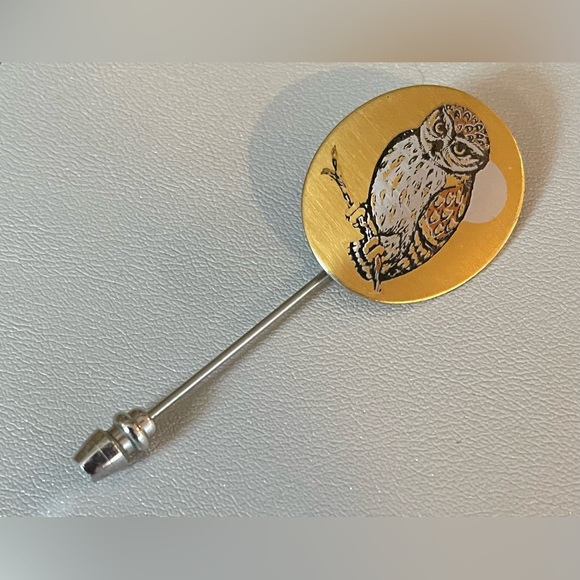 3 for $30 Vintage Reed & Barton Damascene Silver Gold Tone Owl Stick Pin Signed - Picture 1 of 8